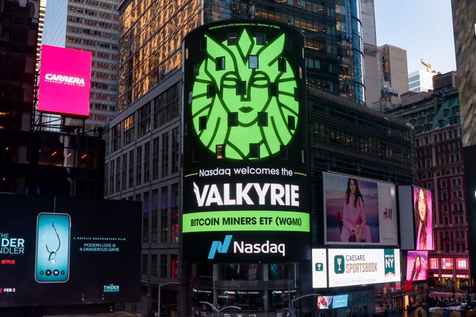 The Valkyrie Bitcoin Miners ETF (WGMI) debuts on Nasdaq